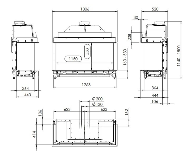 Газовая топка Kal-Fire GP115/55S (Fairo ECO-prestige 115/55 3-х сторонняя)