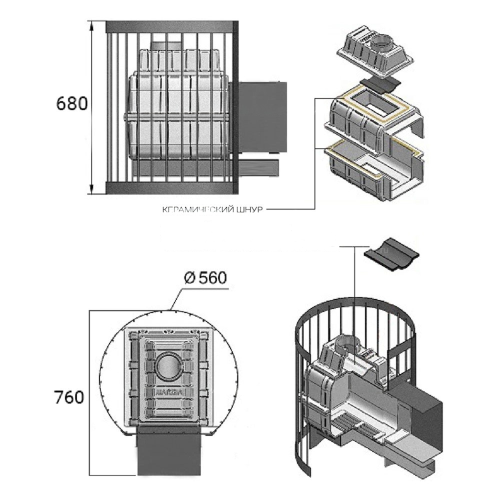 Чугунная печь для бани Везувий Легенда Стандарт 22 (Дверь: ДТ-4)