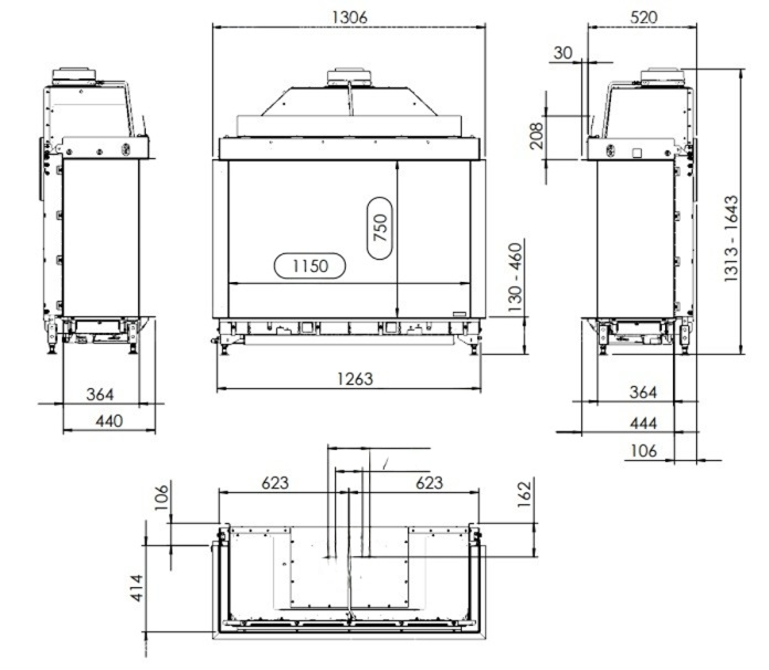 Газовая топка Kal-Fire GP115/75S (Fairo ECO-prestige 115/75 3-х сторонняя)