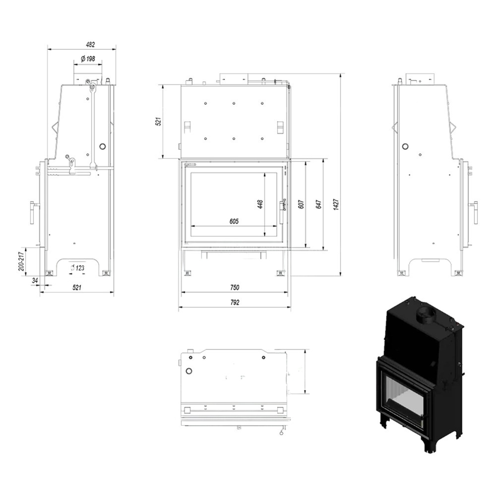 Каминная топка Kratki AQUARIO/A/18/PW/W