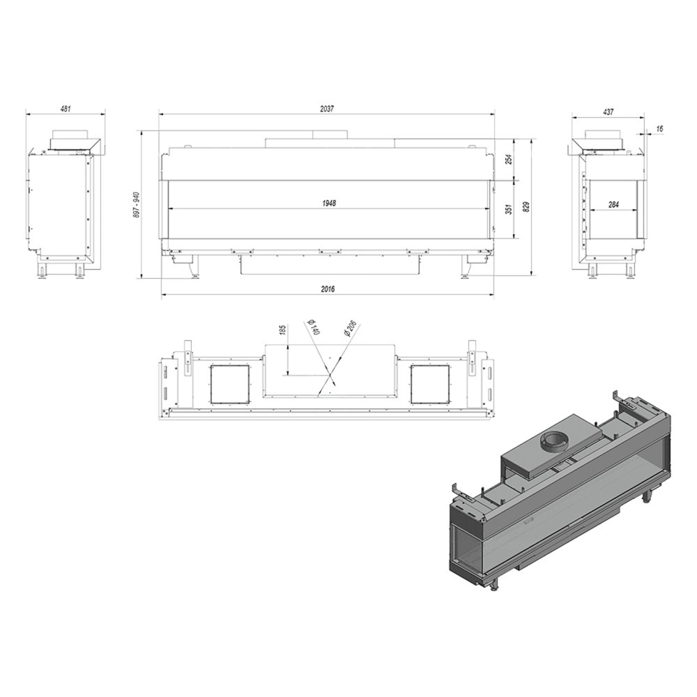 Каминная топка Kratki LEO/L/200/G31/37MBAR (баллонный газ)