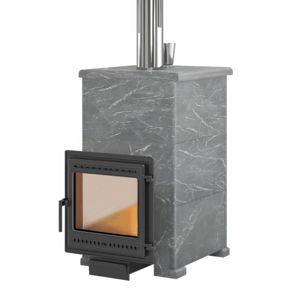 Дровяная печь для бани Везувий Легенда Русский Пар 24 (505) Next в облицовке