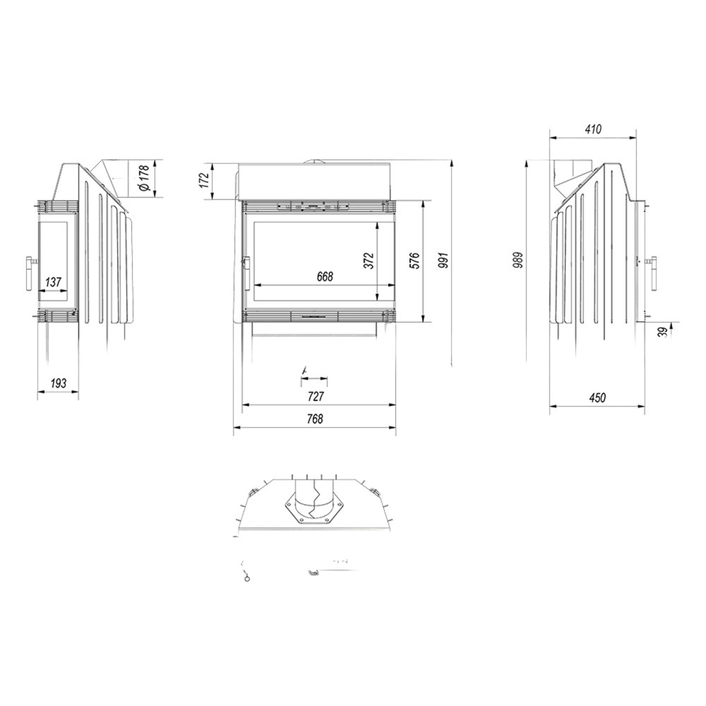 Каминная топка Kratki BLANKA/670/570/P/BS