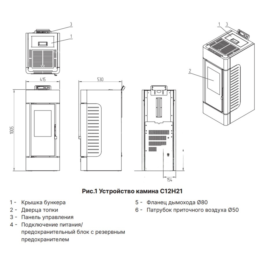 Пеллетный камин ZOTA С12H22 black WIFI