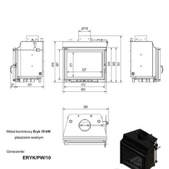 Каминная топка Kratki Eryk/PW/10/W