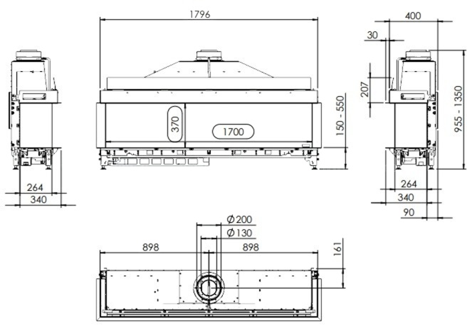 Газовая топка Kal-Fire G170/37S (Fairo ECO-line 170 3-х сторонняя)