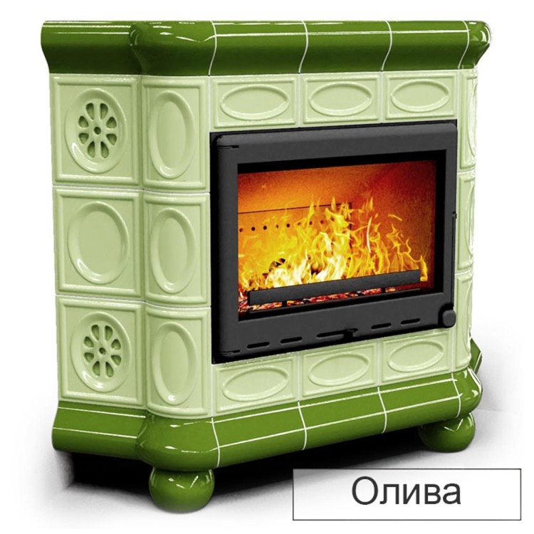 Изразцовая печь-камин КимрПечь Медальон угловая с топкой Ладья 700