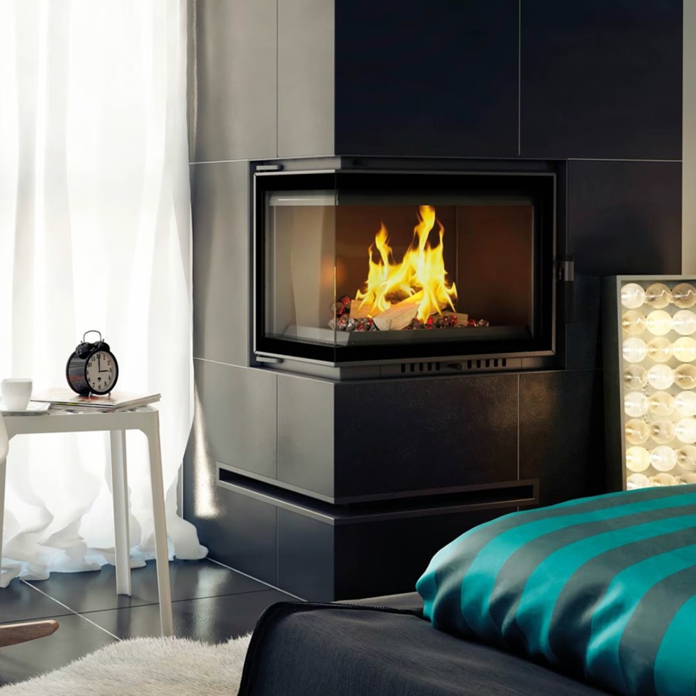 Каминная топка Kratki Maja/PW/BL/12/BS/W/DECO (угловое стекло слева)