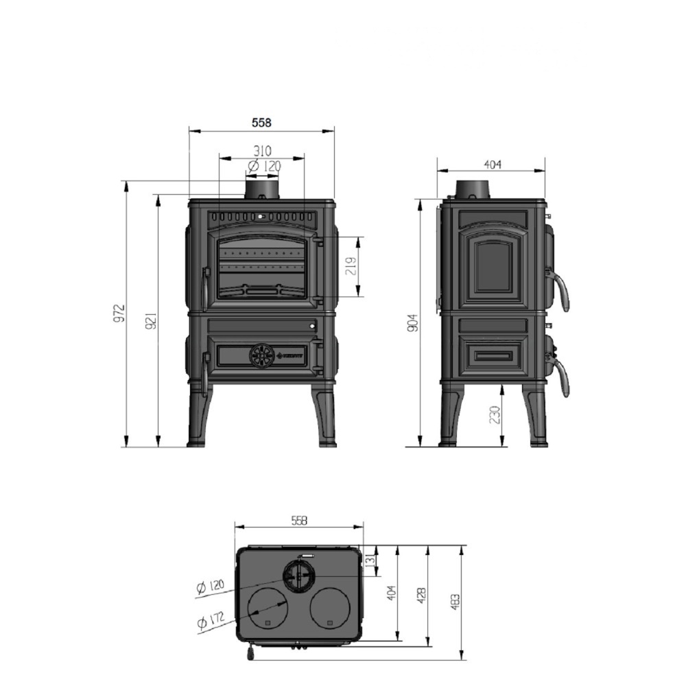 Печь-камин Везувий LV-12 S с конфорками